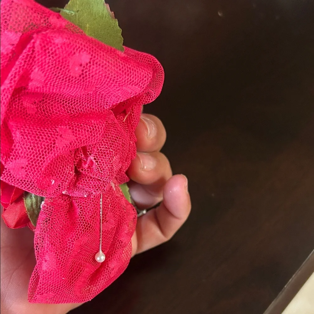 Red Floral Wrist Corsage and boutonnière homemade
